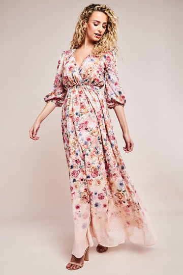 Ombre Floral Printed Wrap Maxi Dress Goddiva